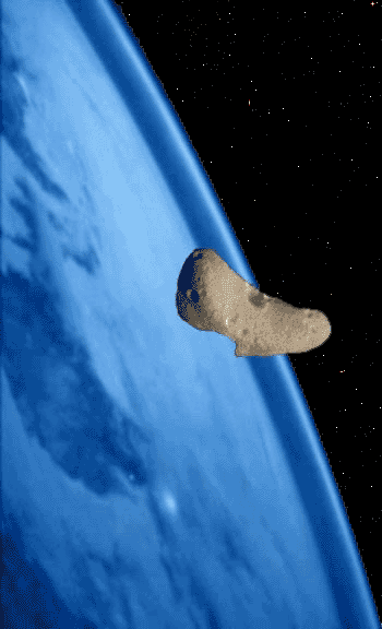 вид астероида Эрос на фоне Земли.