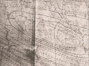Вид пласта на геологической карте. Хорошо видна форма кратера.